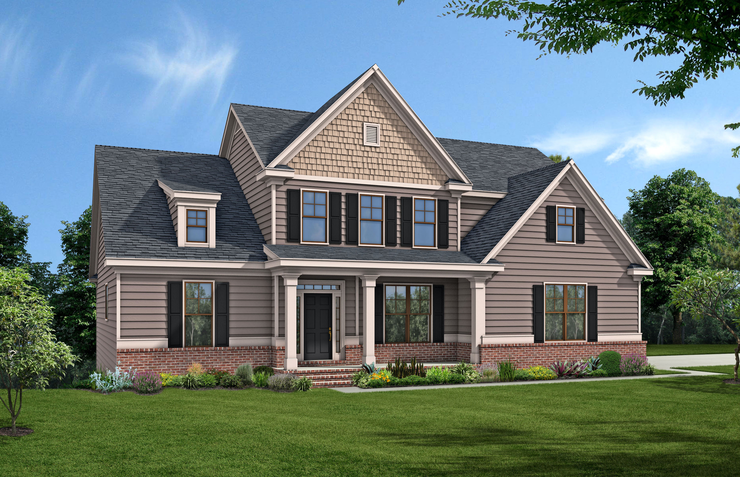 Tiburon Plan front elevation of home. Peachtree Residential offers personalized service when building homes.