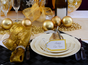 a place setting at a new year's eve celebration