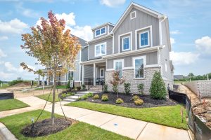 exterior of the new model home at Davidson Woods in Davidson, NC