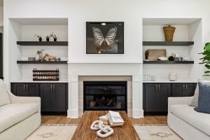 decorated living room in model at White Post on Lake Lanier