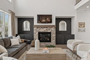 decorated model home living room in Arden on Lanier in Cumming