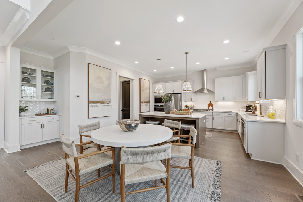 decorated model home kitchen at Arden on Lanier in Cumming