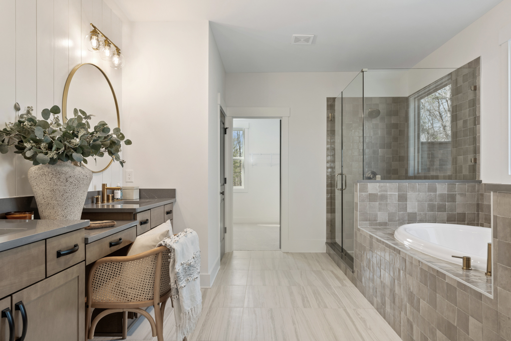 decorated model bathroom at Arden on Lanier in Cumming